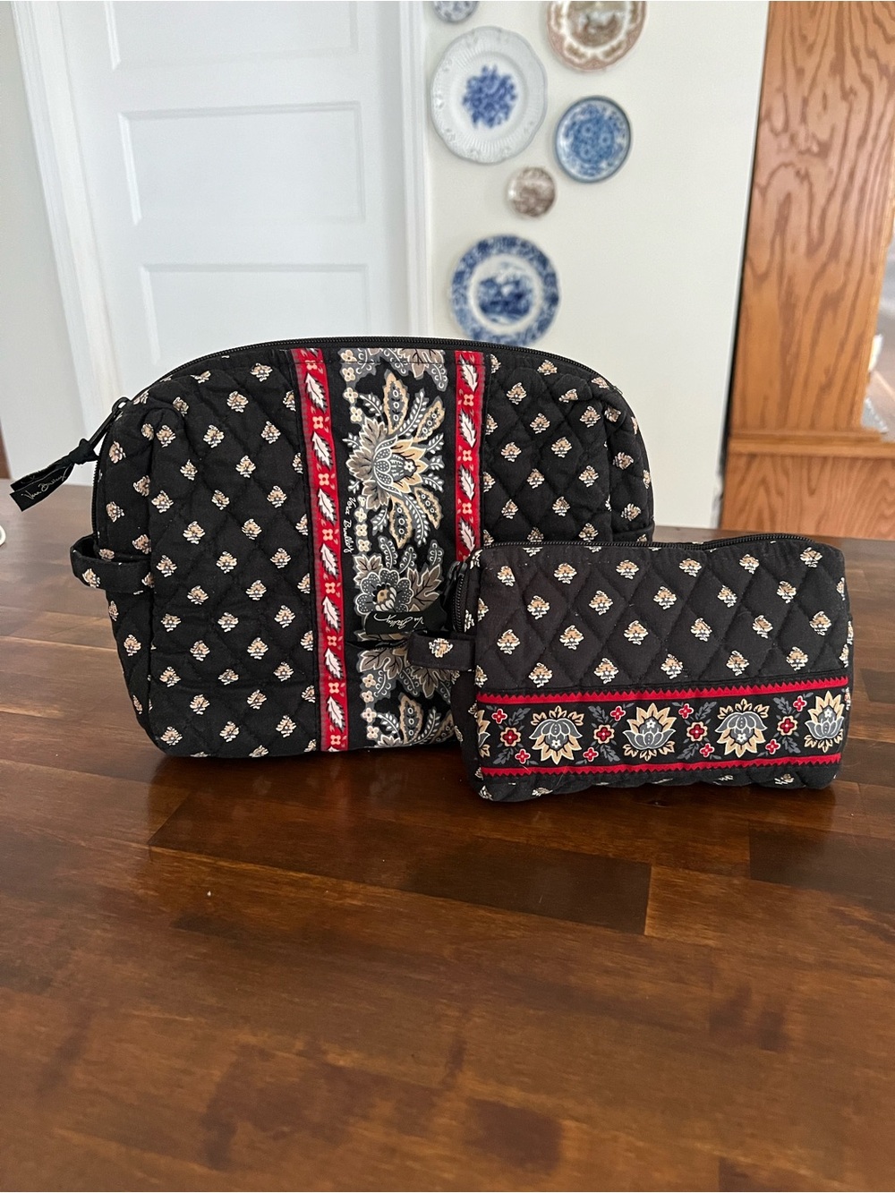 Vera Bradley Classic Black Large & Small Cosmetic Bag Bundle